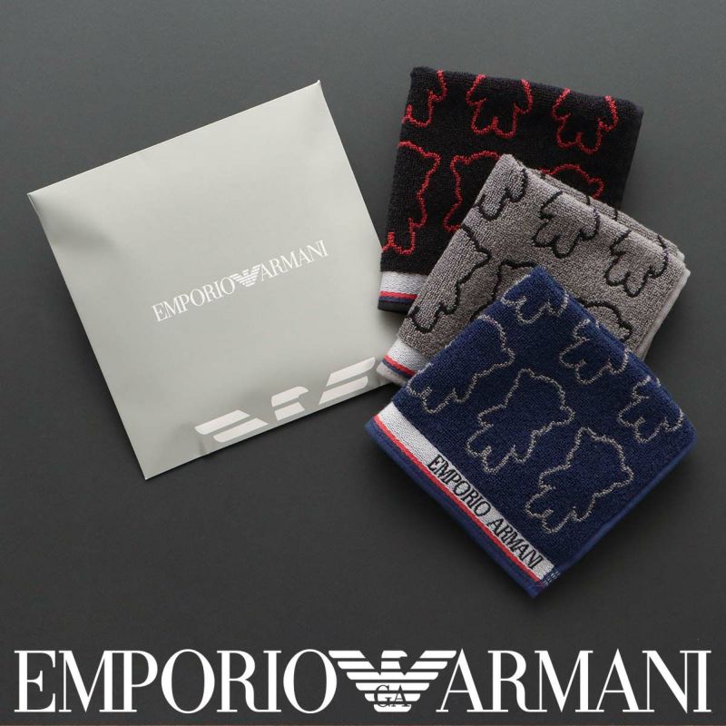 EMPORIOARMANIエンポリオアルマーニシルエットマンガベア綿100％タオルハンカチ（ハンドタオル）男性メンズプレゼント贈答ギフト02340016