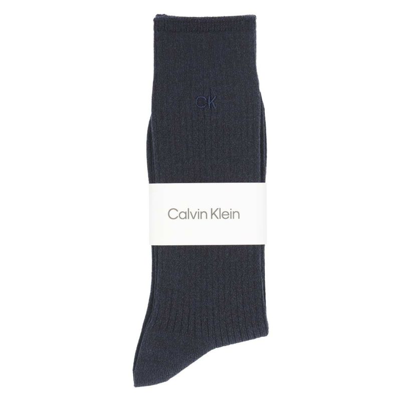 Calvin Klein 日本製 綿混 毛混 ワンポイント クルー丈 ソックス