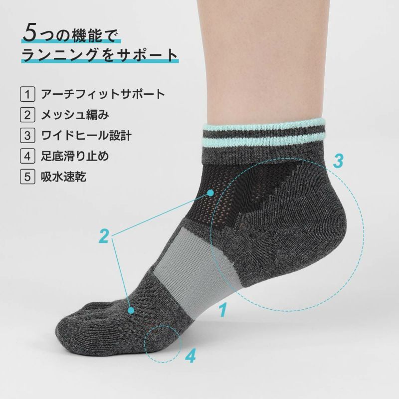 NAIGAIPERFORMANCEナイガイパフォーマンスランニングメッシュ編み吸水速乾3Dアーチフィットストッパー付5本指ショート丈ソックスレディースソックス婦人靴下女性プレゼント贈答ギフト03050005