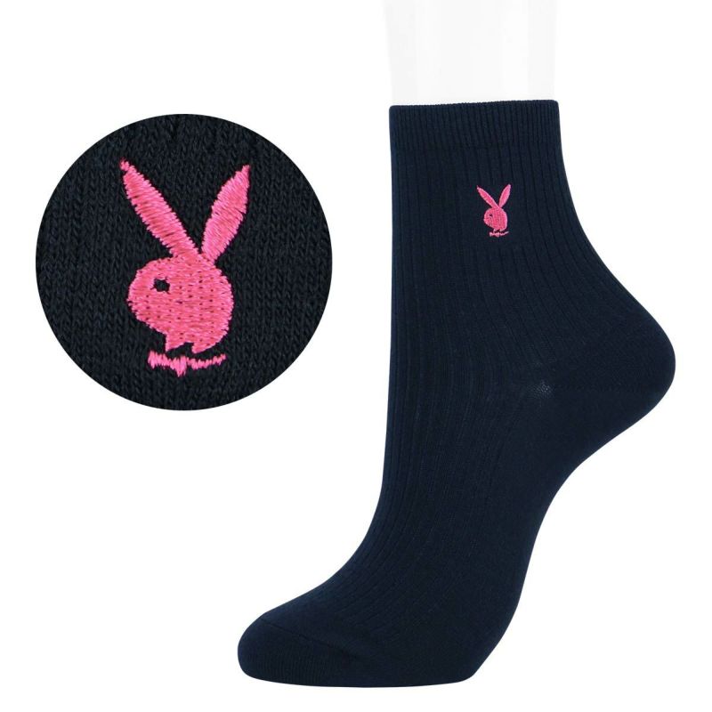 PLAYBOY（プレイボーイ）14cm丈スクールソックスワンポイント両面刺繍入りリブレディスクルーソックス靴下3737-350ポイント10倍