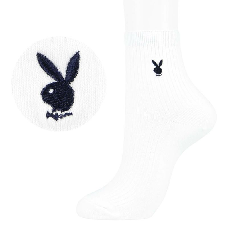 PLAYBOY（プレイボーイ）14cm丈スクールソックスワンポイント両面刺繍入りリブレディスクルーソックス靴下3737-350ポイント10倍