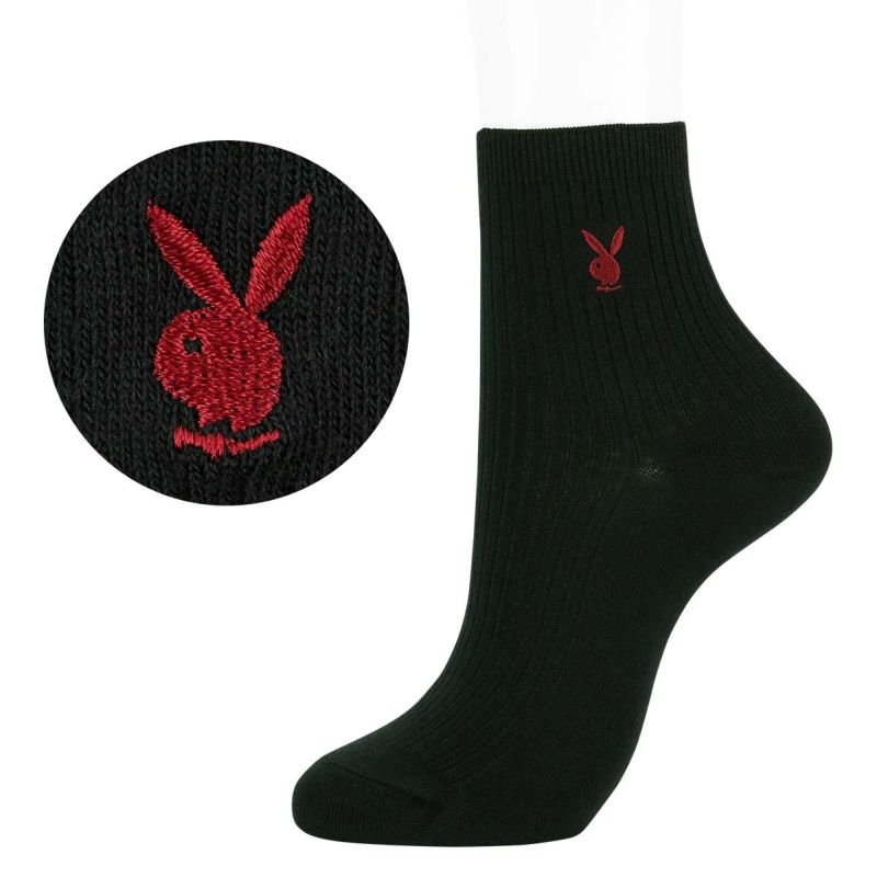 PLAYBOY（プレイボーイ）14cm丈スクールソックスワンポイント両面刺繍入りリブレディスクルーソックス靴下3737-350ポイント10倍