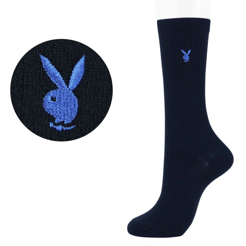 PLAYBOY スクールソックス【28cm丈】 ワンポイント 片面刺繍入り リブ