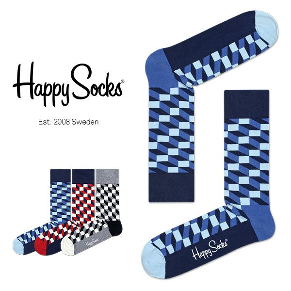 HappySocksハッピーソックスFILLEDOPTIC（フィルドオプティック）クルー丈綿混ソックス靴下ユニセックスメンズ＆レディス1A110003