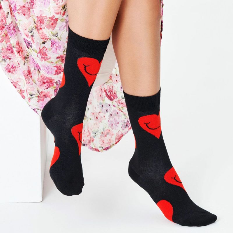 HappySocksハッピーソックスJUMBOSMILEYHEART（ジャンボスマイリーハート）クルー丈綿混ソックス靴下ユニセックスメンズ＆レディスプレゼント贈答ギフト10211032