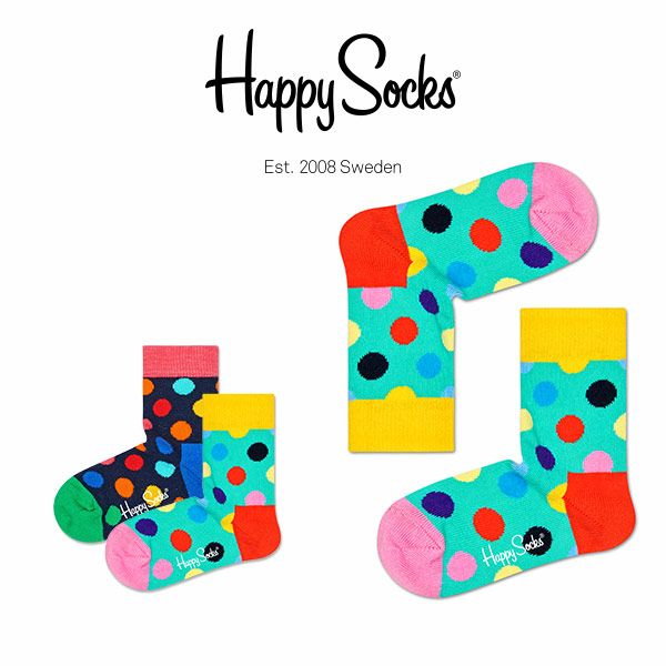 【ポイント20倍】HappySocksハッピーソックスBIGDOT（ビッグドット）子供クルー丈綿混ソックス靴下KIDSジュニアキッズ12113004