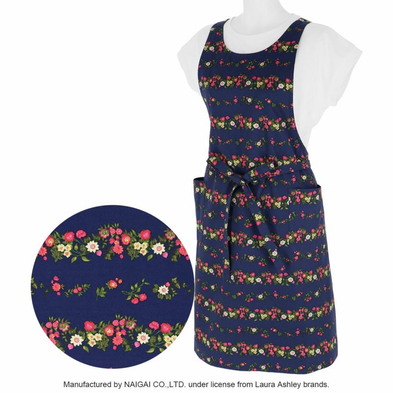 LAURAASHLEYローラアシュレイサマーガーランドストライプ綿100％ツイル前結びロングレディースエプロン70280011