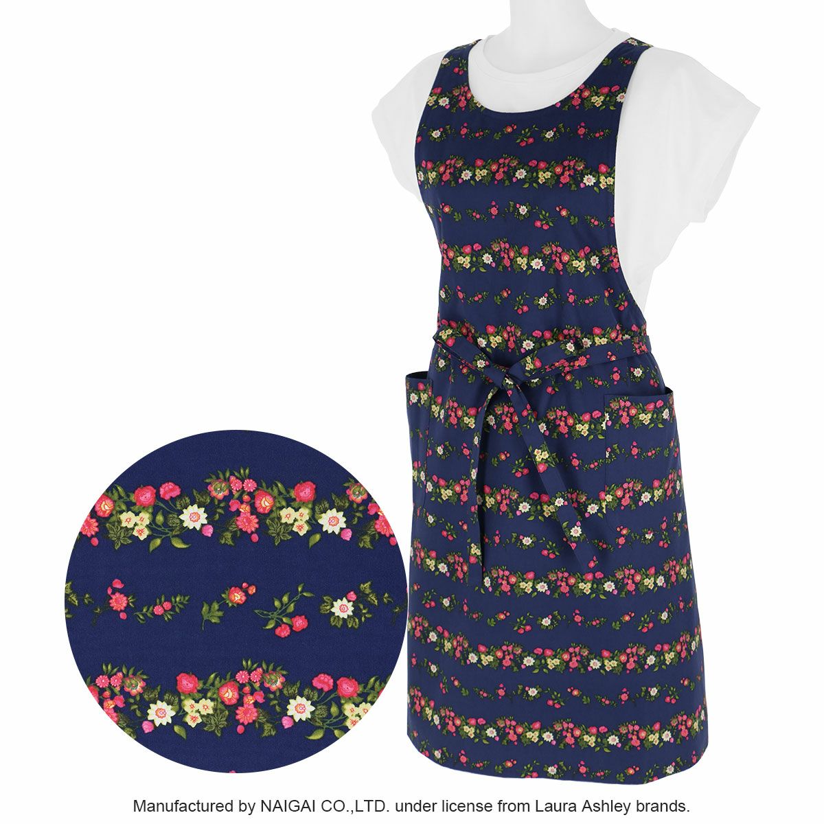 LAURAASHLEYローラアシュレイサマーガーランドストライプ綿100％ツイル前結びロングレディースエプロン70280011