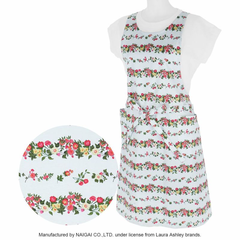 LAURAASHLEYローラアシュレイサマーガーランドストライプ綿100％ツイル前結びロングレディースエプロン70280011