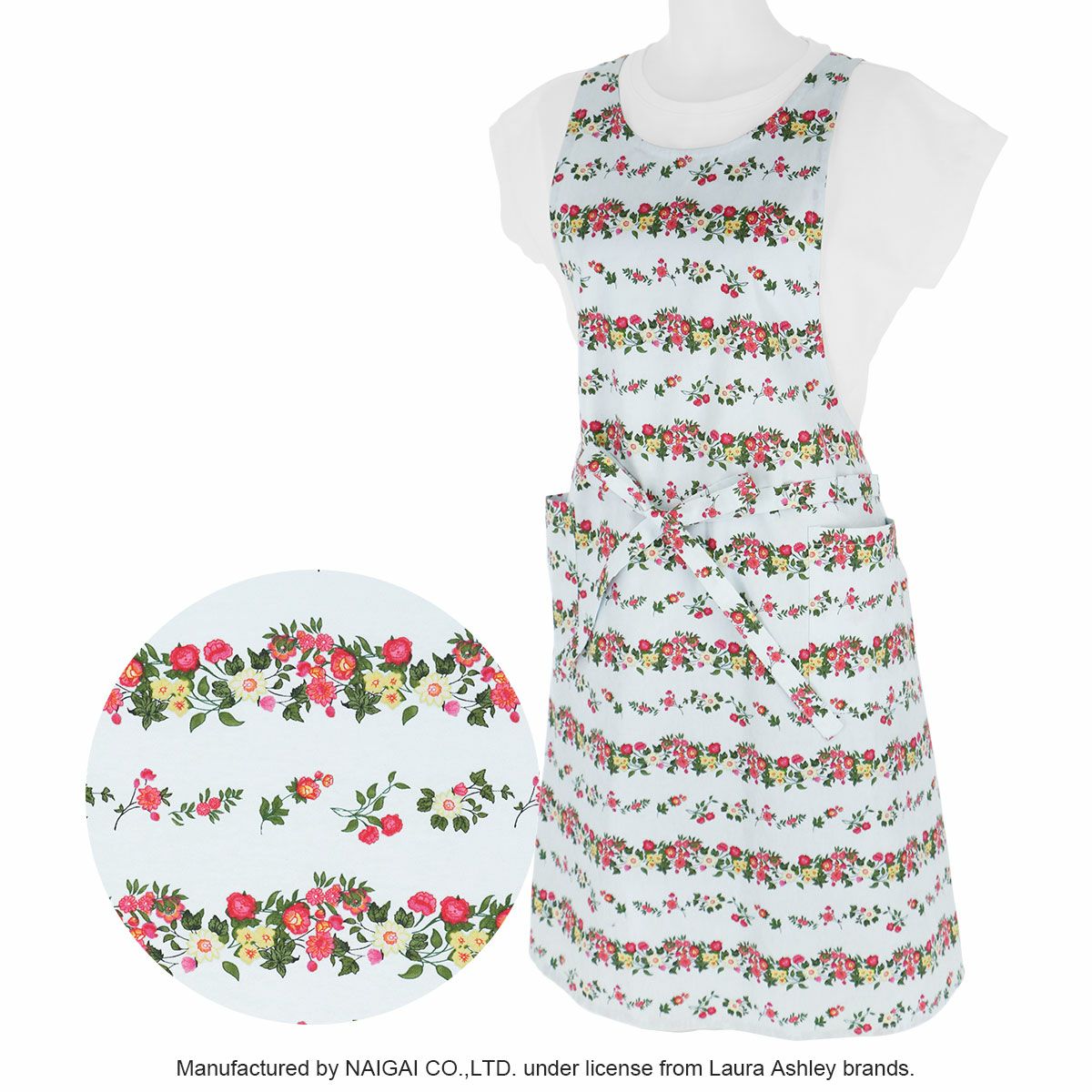 LAURAASHLEYローラアシュレイサマーガーランドストライプ綿100％ツイル前結びロングレディースエプロン70280011