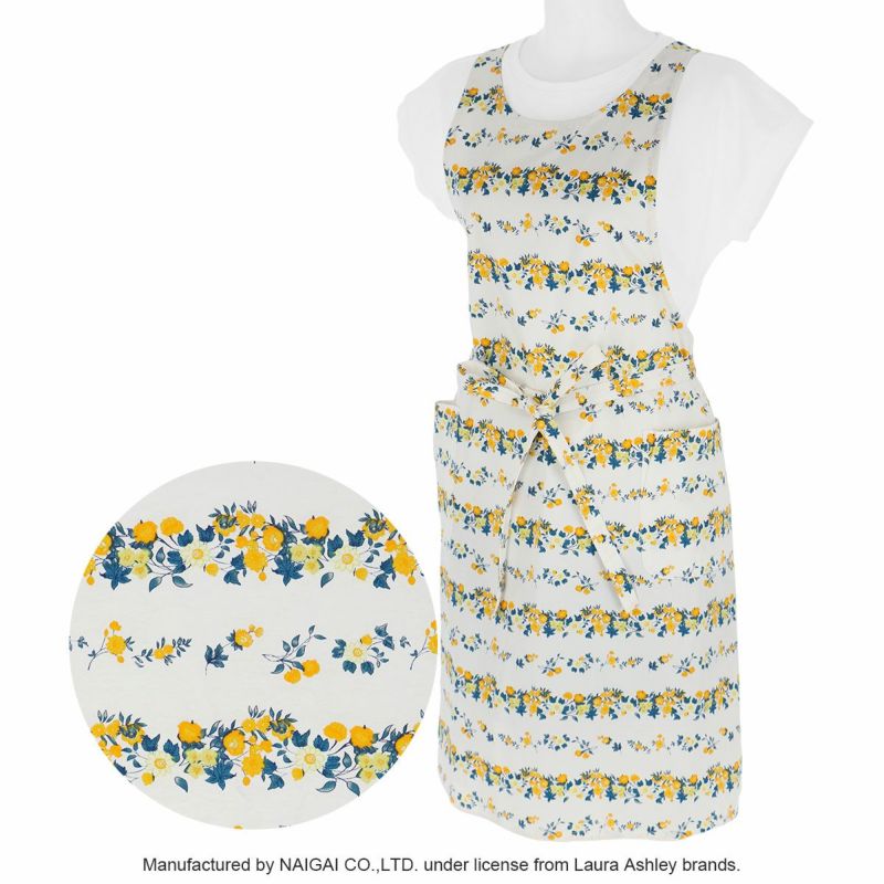 LAURAASHLEYローラアシュレイサマーガーランドストライプ綿100％ツイル前結びロングレディースエプロン70280011