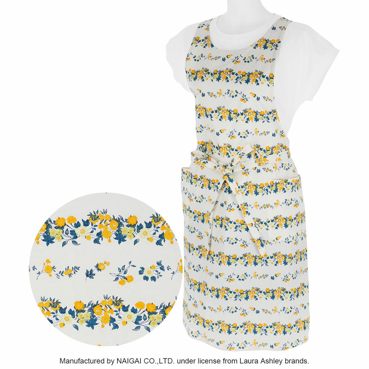 LAURAASHLEYローラアシュレイサマーガーランドストライプ綿100％ツイル前結びロングレディースエプロン70280011