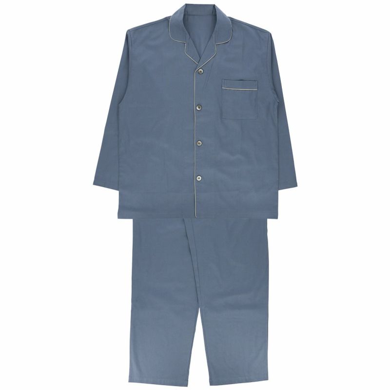 極眠byNAIGAIコットン100％プレミアムサテンスームスシャインパジャマ前開き長袖長丈パンツ【Lサイズ】メンズ男性紳士73380207