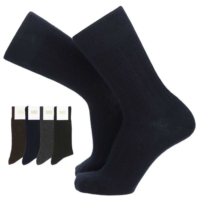 DAKSダックス日本製履き口ゆったりカシミヤ混細リブクルー丈メンズソックス靴下男性紳士プレゼントギフト02501333