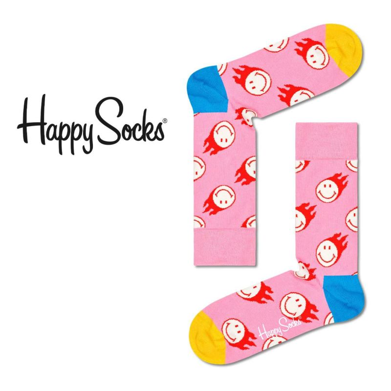 Happy Socks × Smiley ( スマイリー ) Flaming Smiley Sock ( フレーミング スマイリー ソックス )  クルー丈 ソックス ユニセックス 14221002 | ソックス・アンダーウェア・ホームウェア通販のナイガイ公式ショップ