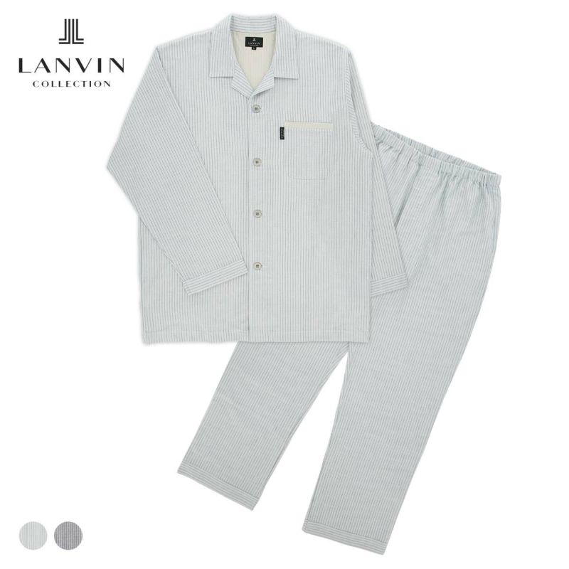 LANVIN COLLECTION ランバン コレクション 【S M Lサイズ】メンズ パジャマ 綿100% ２重ガーゼ起毛 上下セット ストライプ柄  長袖 長丈パンツ 前ボタン 前開き 日本製 おしゃれ 男性 紳士 プレゼント ギフト 54420048 公式ショップ 正規ライセンス商品 | 靴下 