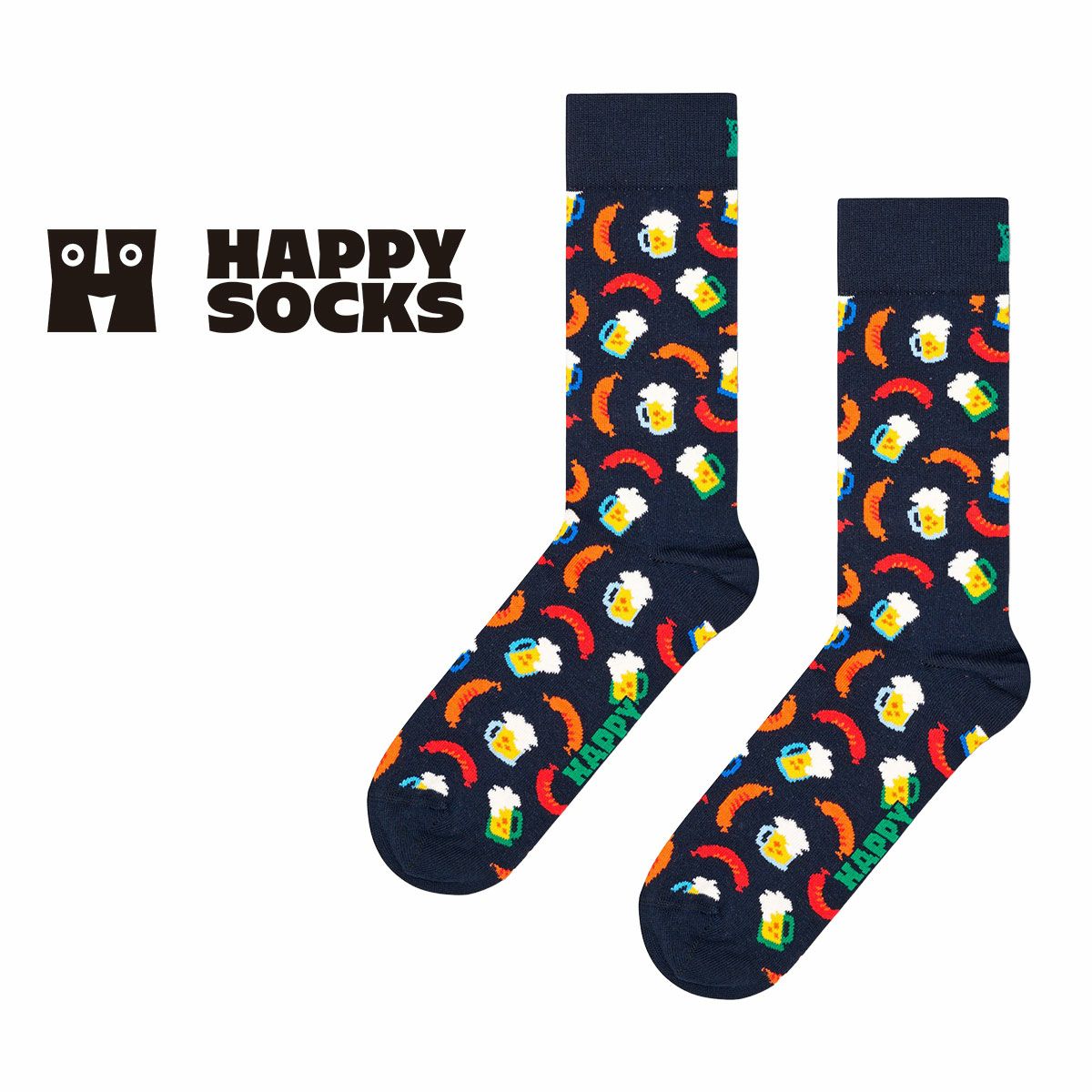 HappySocksハッピーソックスBeerAndSausage（ビールアンドソーセージ）クルー丈綿混ソックス靴下ユニセックスメンズ＆レディスプレゼント贈答ギフト10211018