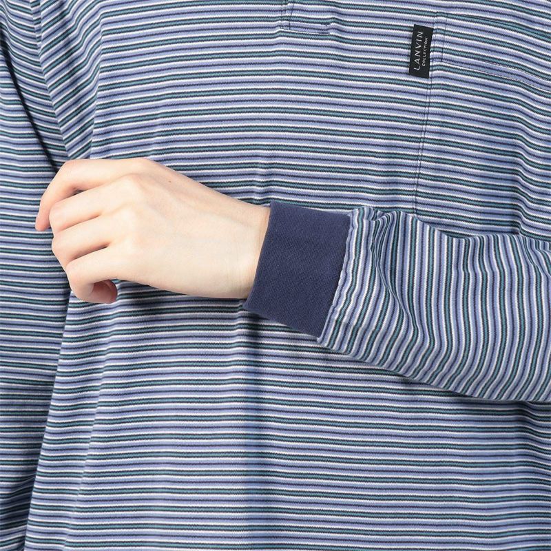 LANVINCOLLECTIONランバンコレクション【MLサイズ】先染めスムースボーダー柄クルーネック長袖メンズパジャマ上下セット日本製男性紳士プレゼントギフト054420053公式ショップ正規ライセンス商品