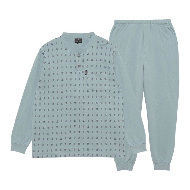 LANVINCOLLECTIONランバンコレクション【MLサイズ】先染め天竺ジャガードクルーネック長袖メンズパジャマ上下セット日本製ボタン男性紳士プレゼントギフト054420054公式ショップ正規ライセンス商品