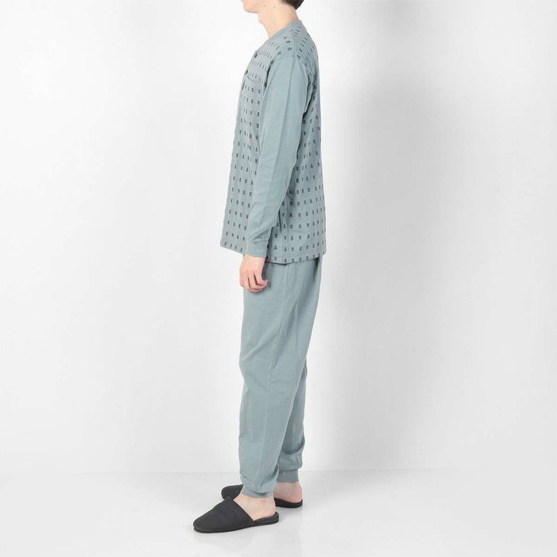 LANVINCOLLECTIONランバンコレクション【MLサイズ】先染め天竺ジャガードクルーネック長袖メンズパジャマ上下セット日本製ボタン男性紳士プレゼントギフト054420054公式ショップ正規ライセンス商品