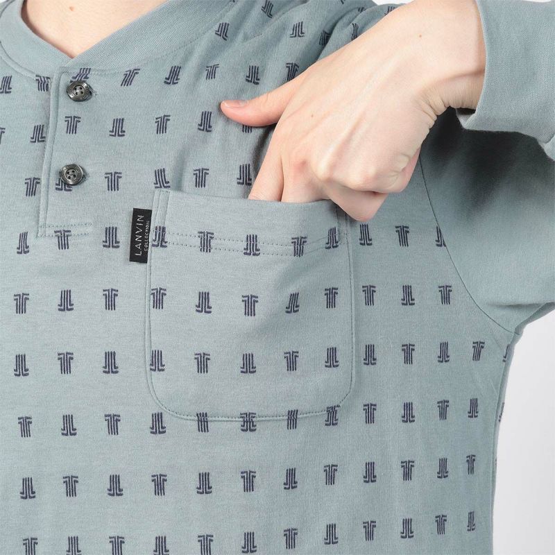 LANVINCOLLECTIONランバンコレクション【MLサイズ】先染め天竺ジャガードクルーネック長袖メンズパジャマ上下セット日本製ボタン男性紳士プレゼントギフト054420054公式ショップ正規ライセンス商品