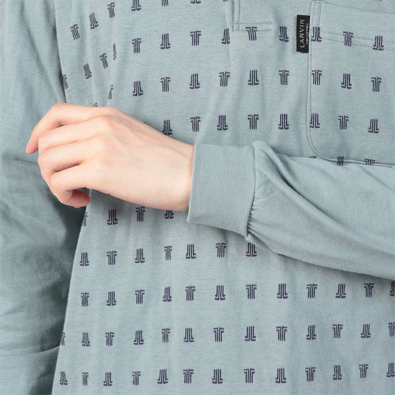 LANVINCOLLECTIONランバンコレクション【MLサイズ】先染め天竺ジャガードクルーネック長袖メンズパジャマ上下セット日本製ボタン男性紳士プレゼントギフト054420054公式ショップ正規ライセンス商品
