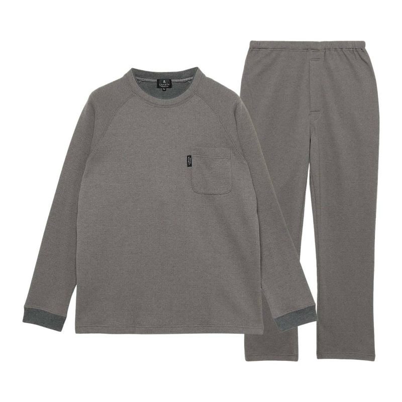 LANVINCOLLECTIONランバンコレクション【MLサイズ】綿100％ヘリンボンダブルフェイスクルーネック長袖メンズパジャマ上下セット男性紳士プレゼントギフト054420038公式ショップ正規ライセンス商品