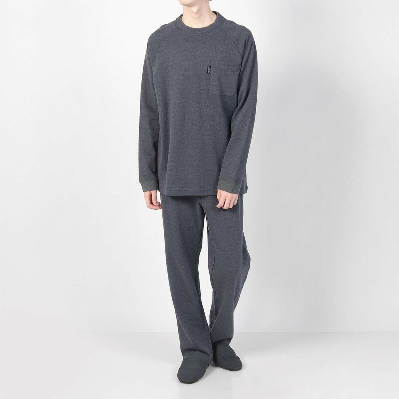 LANVINCOLLECTIONランバンコレクション【MLサイズ】綿100％ヘリンボンダブルフェイスクルーネック長袖メンズパジャマ上下セット男性紳士プレゼントギフト054420038公式ショップ正規ライセンス商品