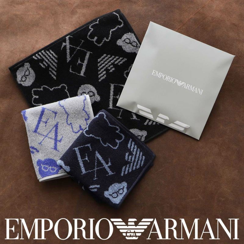 EMPORIOARMANI（エンポリオアルマーニ）ロゴボーダー綿100％タオルハンカチ（ハンドタオル）男性メンズクリスマスプレゼント贈答ギフト02340019公式ショップ正規ライセンス商品