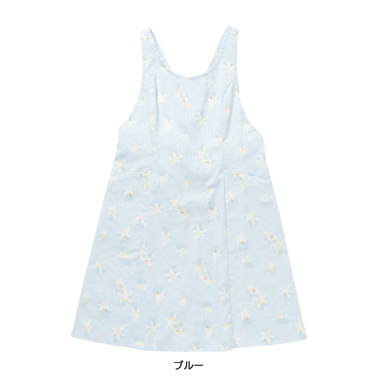 LANVINCOLLECTIONランバンコレクション形態安定加工カトレア柄綿100%サテンストライプ後結びロングエプロンレディース70043003