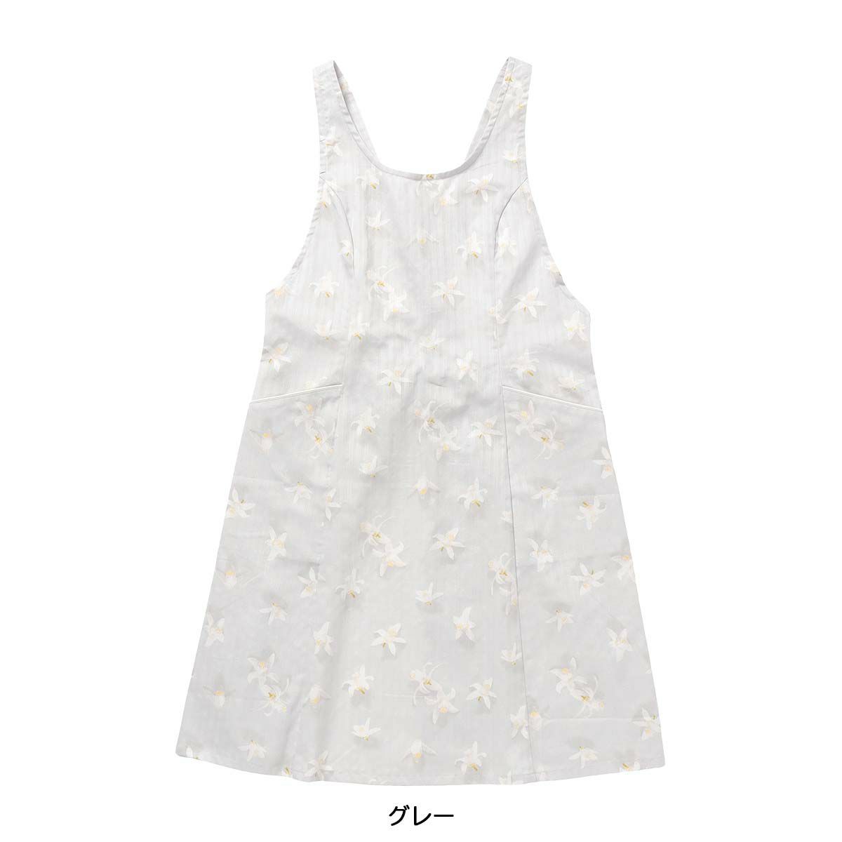 LANVINCOLLECTIONランバンコレクション形態安定加工カトレア柄綿100%サテンストライプ後結びロングエプロンレディース70043003