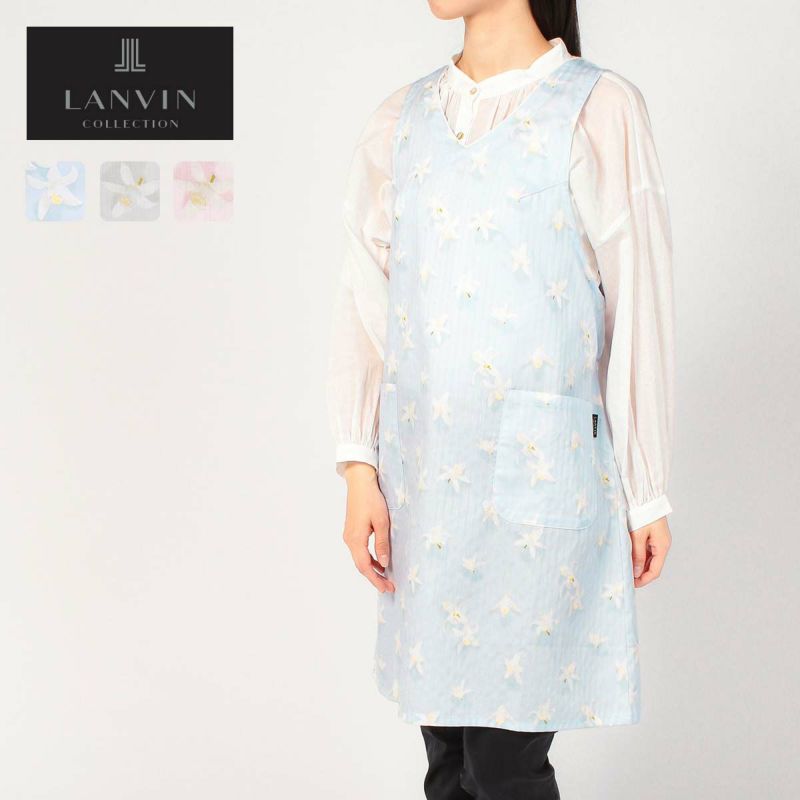 LANVIN COLLECTION ランバン コレクション 形態安定加工 カトレア柄 綿100% サテンストライプ 後結び 背付き エプロン  レディース 70043004 | 靴下 ソックス 通販のナイガイ公式オンラインショップ