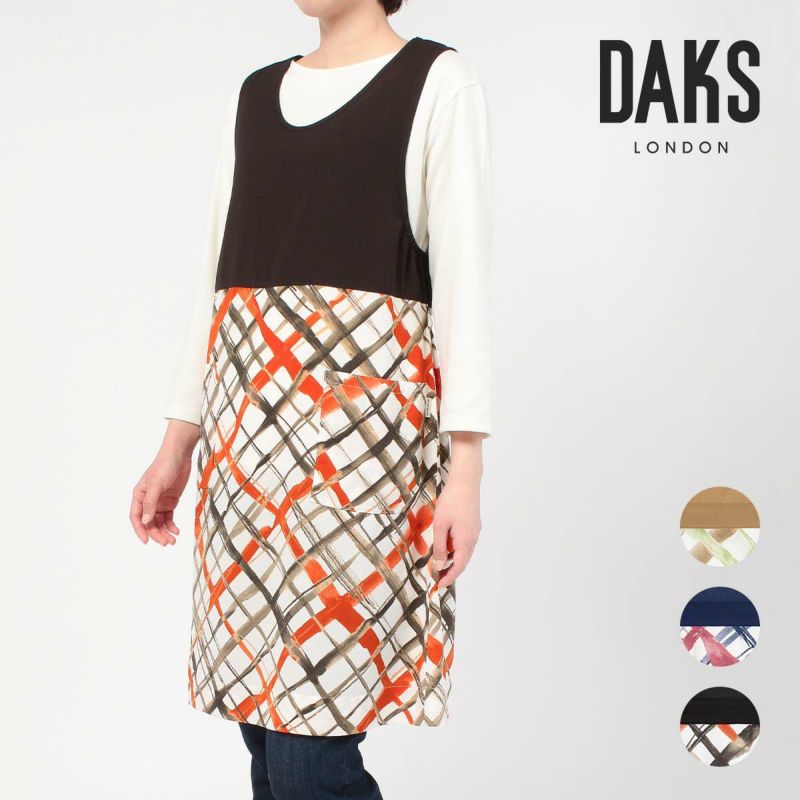 DAKS×YOCONAGAMIYACOLLABORATIONダックスウォーターカラーハウスチェック柄ポリエステル100％後結び背付きエプロンレディース70093023