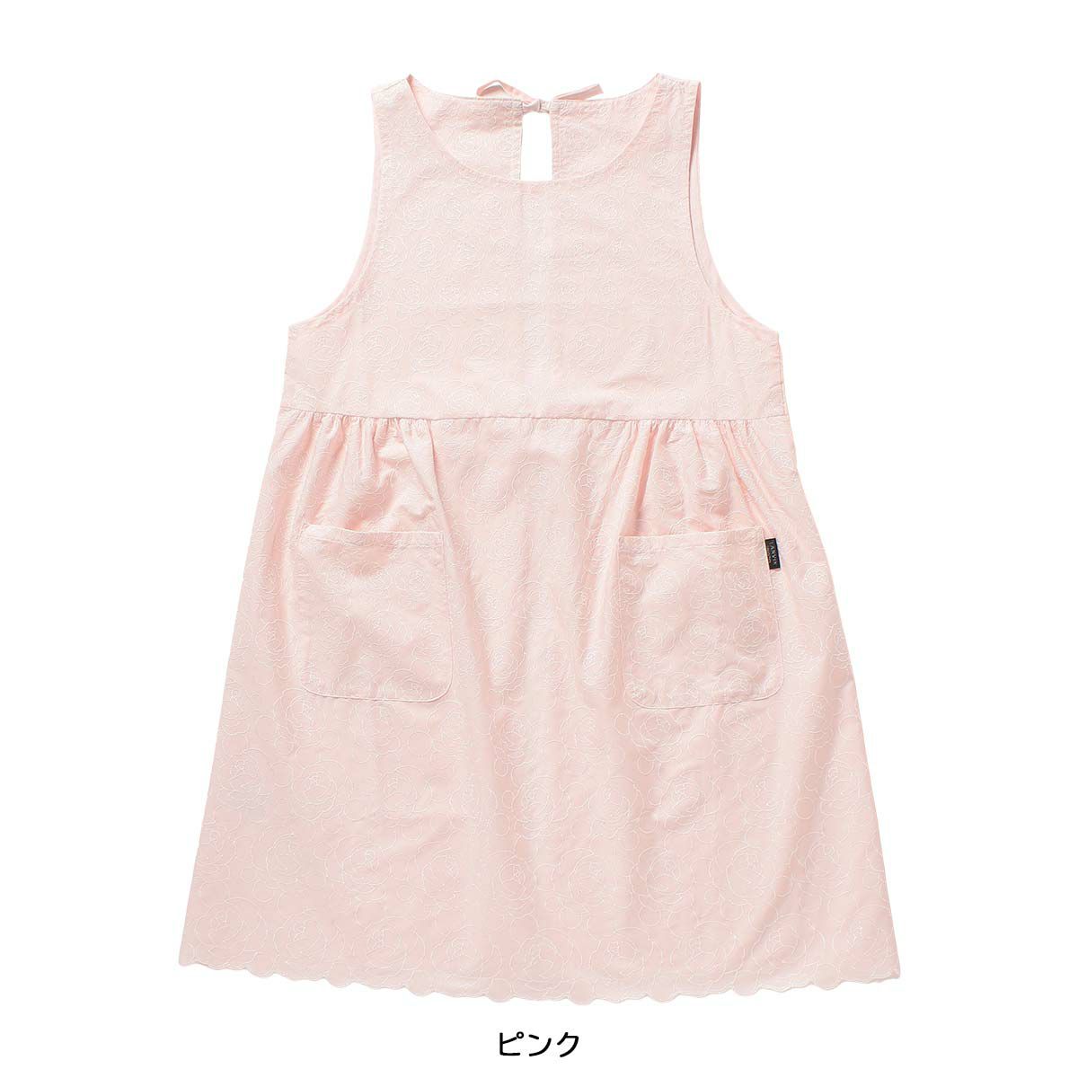 LANVINCOLLECTIONランバンコレクションエクセロンローズ柄綿100％日本製刺繍生地後結び背付きエプロンレディース70043018