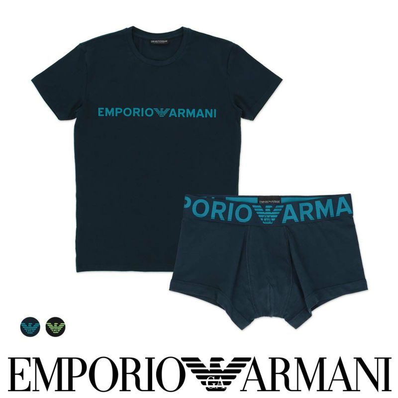 EMPORIOARMANIエンポリオアルマーニ上下セットTシャツ＆ボクサーパンツストレッチコットンSTRECHCOTTONUNDERWEARSETEUサイズ男性メンズプレゼント無料ラッピングギフト54075164公式ショップ正規ライセンス商品