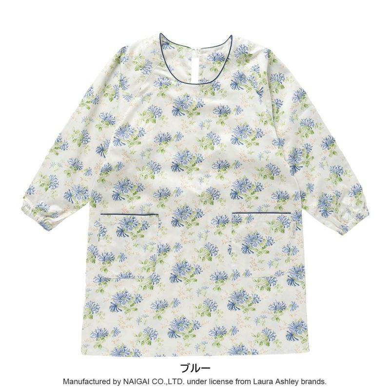 LAURAASHLEYローラアシュレイ形態安定加工ハニーサックルトレイル柄綿100%40サテン後結び割烹着かっぽう着カッポースモックエプロンレディース70283003