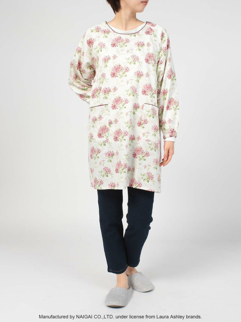 LAURAASHLEYローラアシュレイ形態安定加工ハニーサックルトレイル柄綿100%40サテン後結び割烹着かっぽう着カッポースモックエプロンレディース70283003