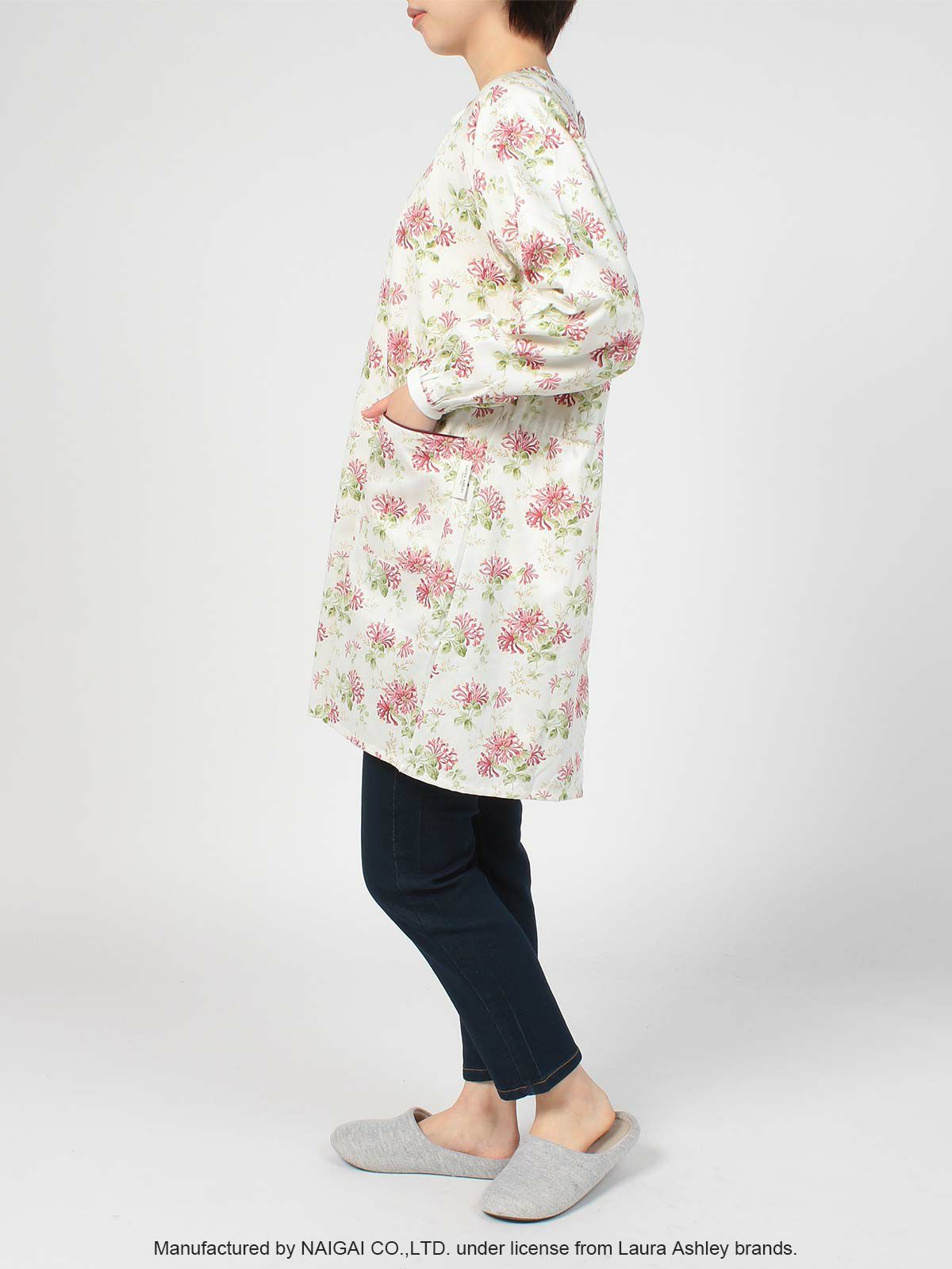 LAURAASHLEYローラアシュレイ形態安定加工ハニーサックルトレイル柄綿100%40サテン後結び割烹着かっぽう着カッポースモックエプロンレディース70283003