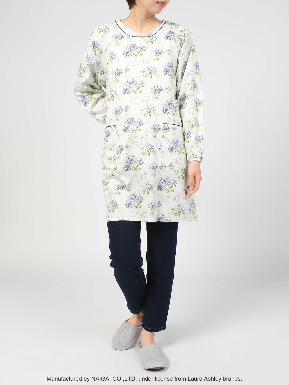 LAURAASHLEYローラアシュレイ形態安定加工ハニーサックルトレイル柄綿100%40サテン後結び割烹着かっぽう着カッポースモックエプロンレディース70283003