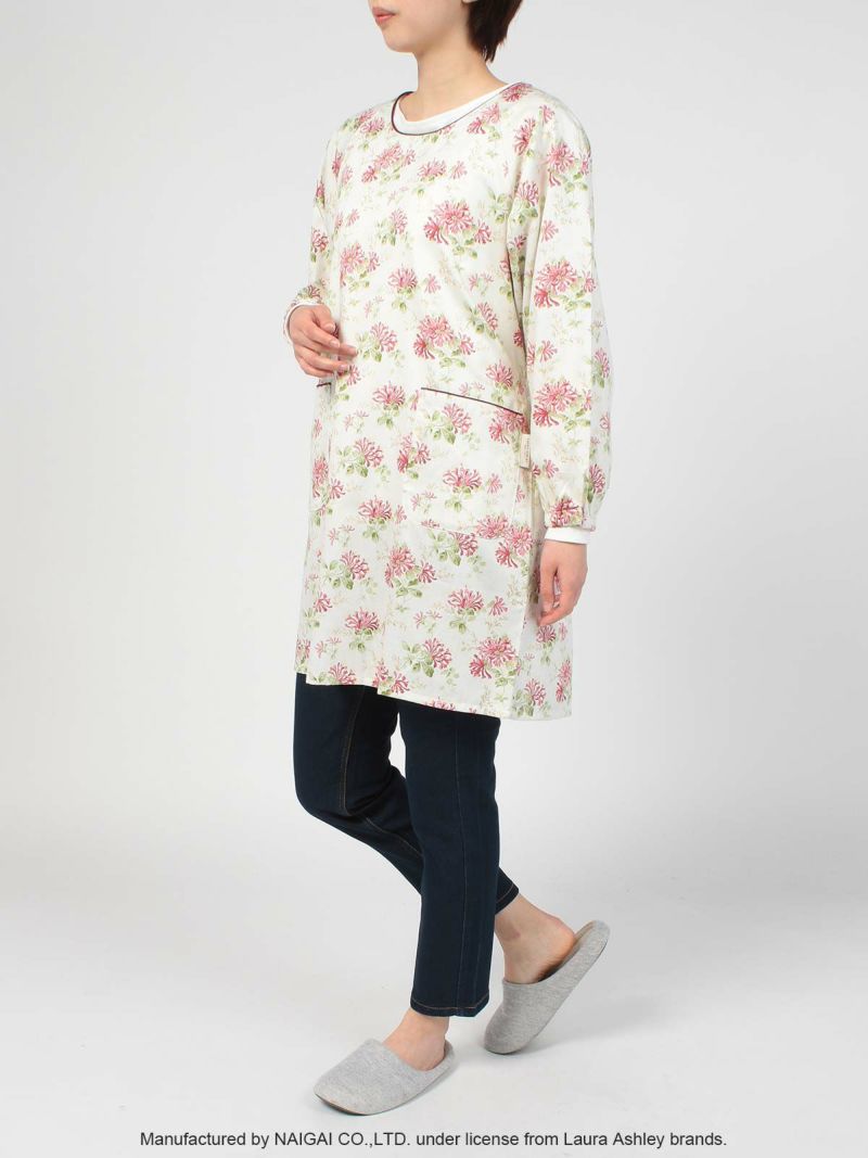 LAURAASHLEYローラアシュレイ形態安定加工ハニーサックルトレイル柄綿100%40サテン後結び割烹着かっぽう着カッポースモックエプロンレディース70283003