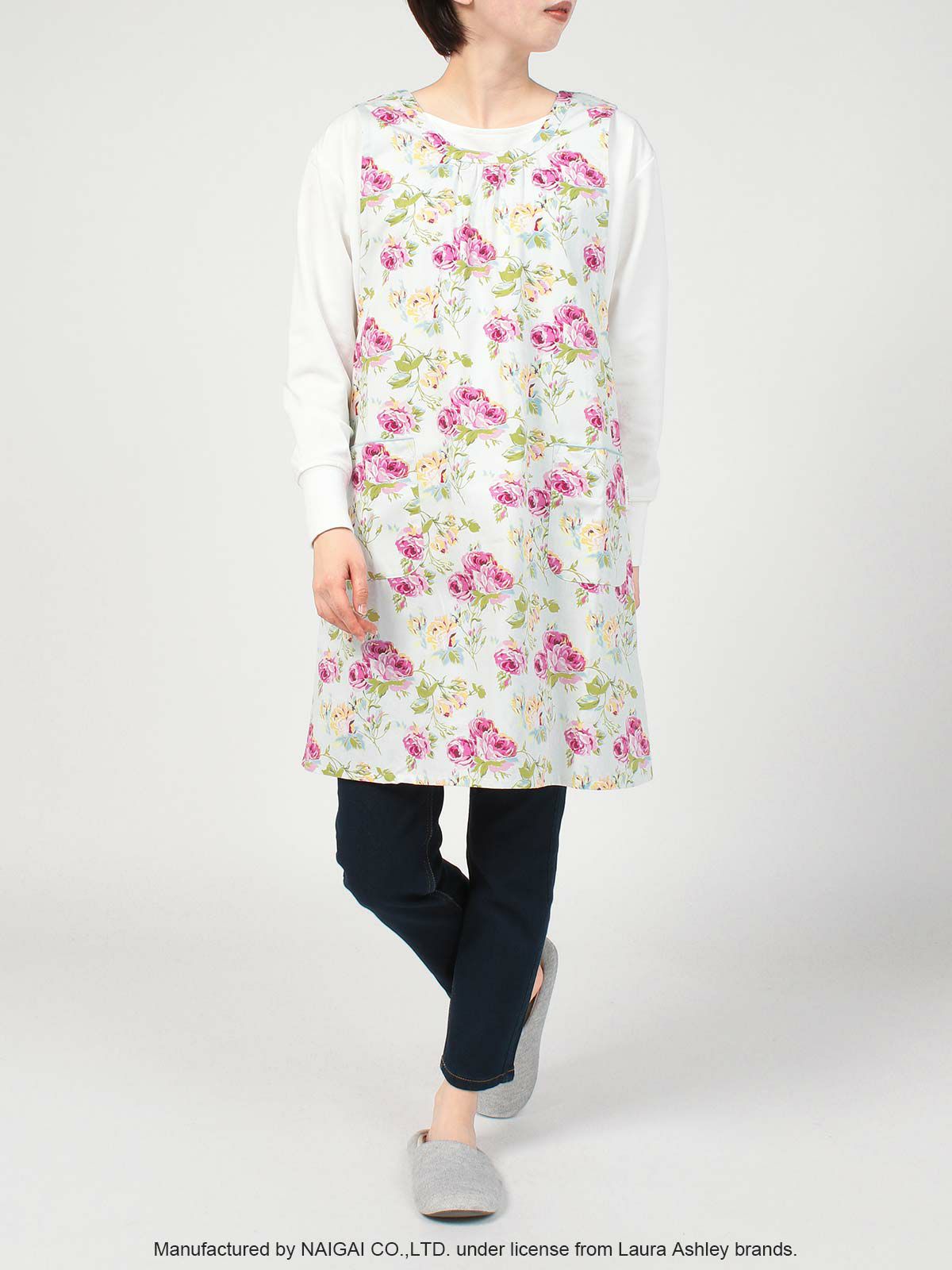 LAURAASHLEYローラアシュレイ撥水加工クチュールローズ柄綿100％30ツイルフリークロスバッククロスエプロンレディース70283012