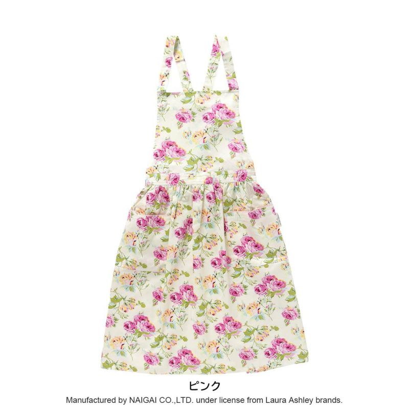 LAURAASHLEYローラアシュレイ撥水加工クチュールローズ柄綿100％30ツイル後結びロングエプロンレディース70283013