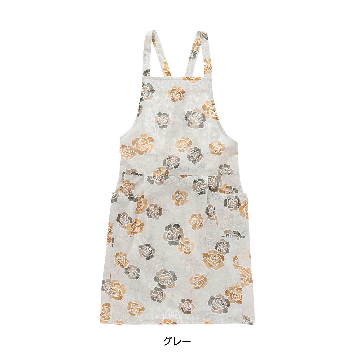 LANVINCOLLECTIONランバンコレクションミロワーズローズ柄綿混オパール加工後結びロングエプロンレディース70043015