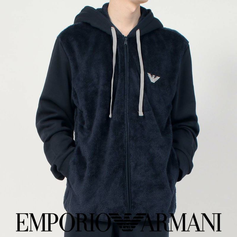 EMPORIO ARMANI エンポリオ アルマーニ FUZZY FLEECE HOODIE ファジーフリース フーディー ジップ パーカー  ラウンジウェア EUサイズ 男性 メンズ プレゼント 無料ラッピング 贈答 ギフト 54075802 公式ショップ 正規ライセンス商品 |