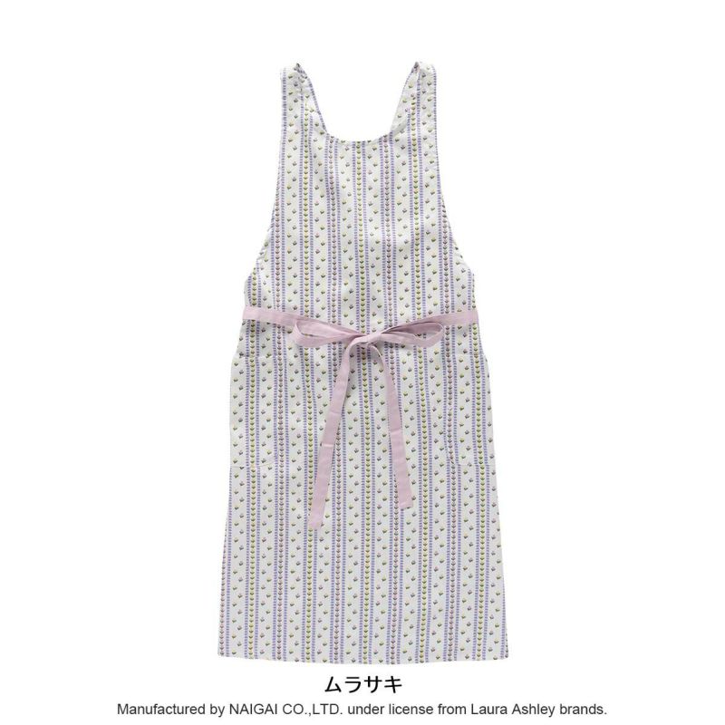 LAURAASHLEYローラアシュレイ形態安定加工カムローズストライプ柄綿混前結びロングエプロンレディース70283004