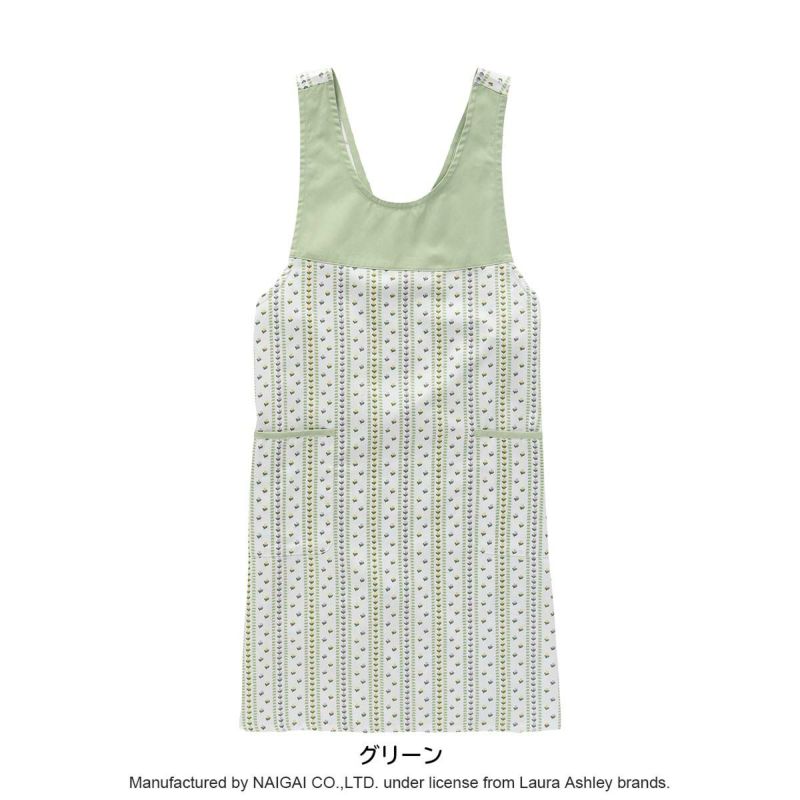 LAURAASHLEYローラアシュレイ形態安定加工カムローズストライプ柄綿混フリークロスエプロンレディース女性婦人プレゼントギフト70283006