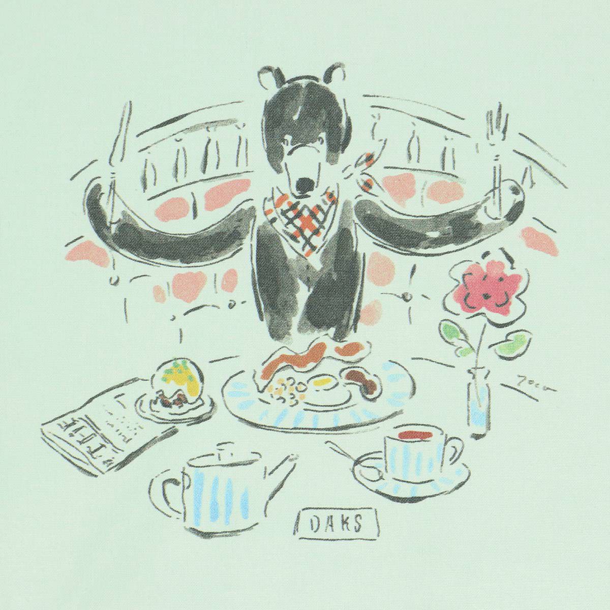 DAKSダックスDAKS×YOCONAGAMIYACOLLABORATIONダックスFullBreakfast柄綿100％首掛け前結びロングエプロンレディース70093027