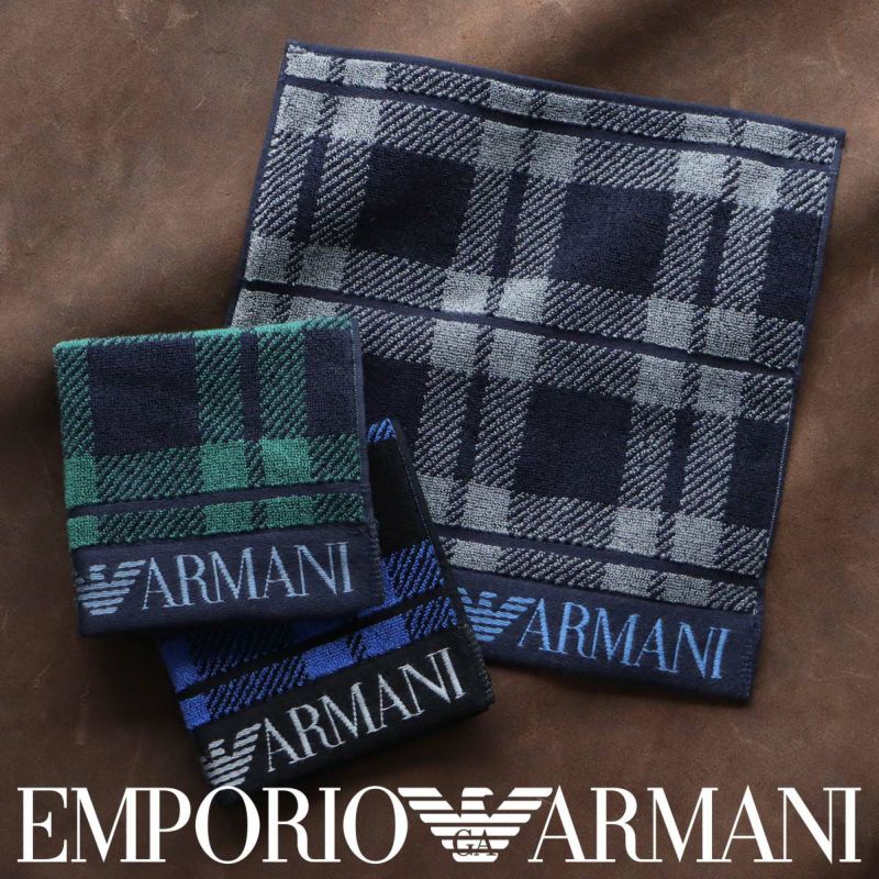 EMPORIOARMANI（エンポリオアルマーニ）ロゴボーダー綿100％タオルハンカチ（ハンドタオル）男性メンズクリスマスプレゼント贈答ギフト02340019公式ショップ正規ライセンス商品
