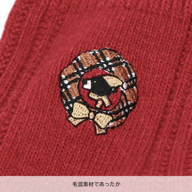 DAKSダックス×YOCO(永宮陽子)コラボ日本製クリスマスベア刺繍履き口ソフトカシミヤ混クルー丈ソックスレディース靴下女性プレゼントギフト03368719