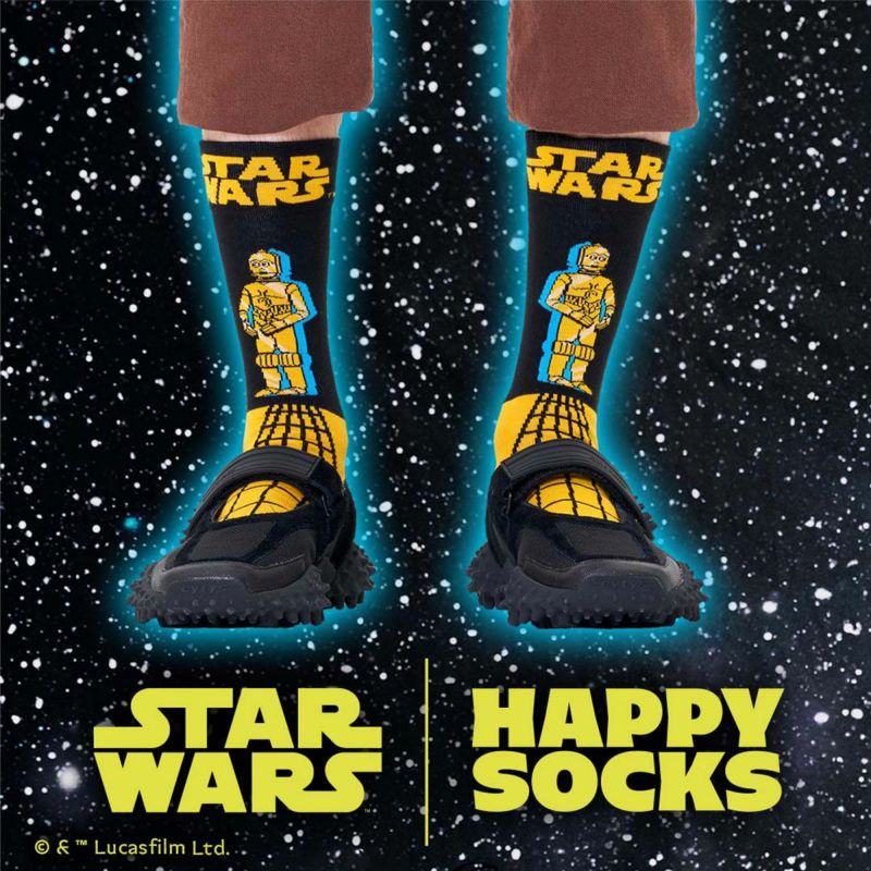 Happy Socks ハッピーソックス 【Limited】 Happy Socks×Star Wars (スターウォーズ) C-3PO Sock  シースリーピーオー クルー丈 ソックス 靴下 ユニセックス メンズ ＆ レディース プレゼント 無料ラッピング ギフト 14231012